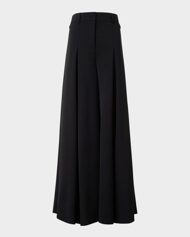 Fiorello Pleated Stretch Wool Twill Wide-Leg Pants